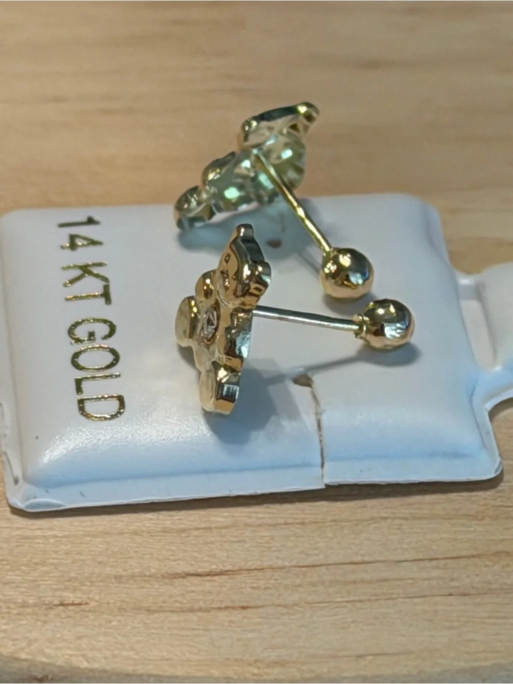14 KT Gold Teddy Bear Stud Earrings for Kids - Polished Gold with ball screwback